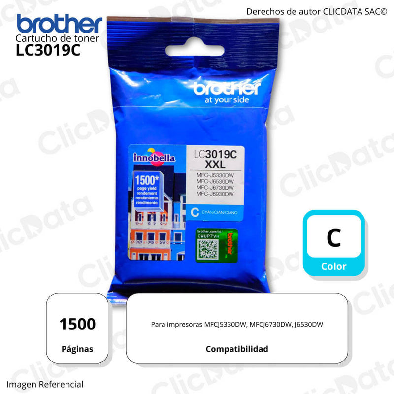Tinta Brother LC 3019C Cyan 1,500 Pág. J5330DW, J6930DW Original