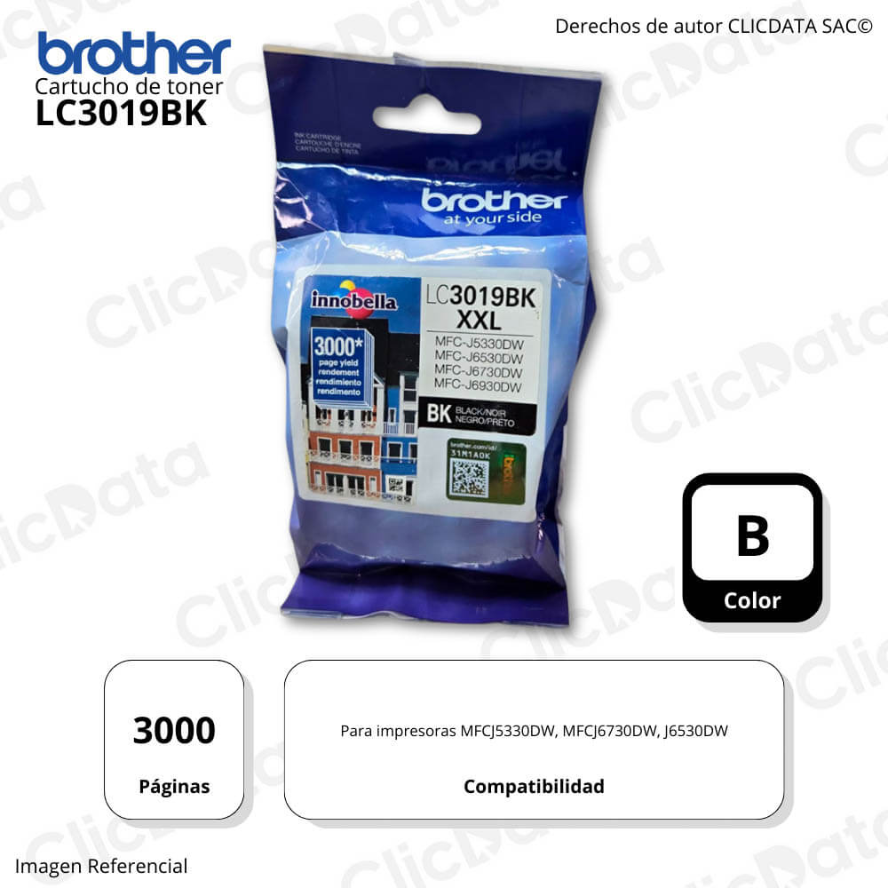 Tinta Brother LC 3019Bk Black 3,000 Pág. J5330DW, J6930DW Original