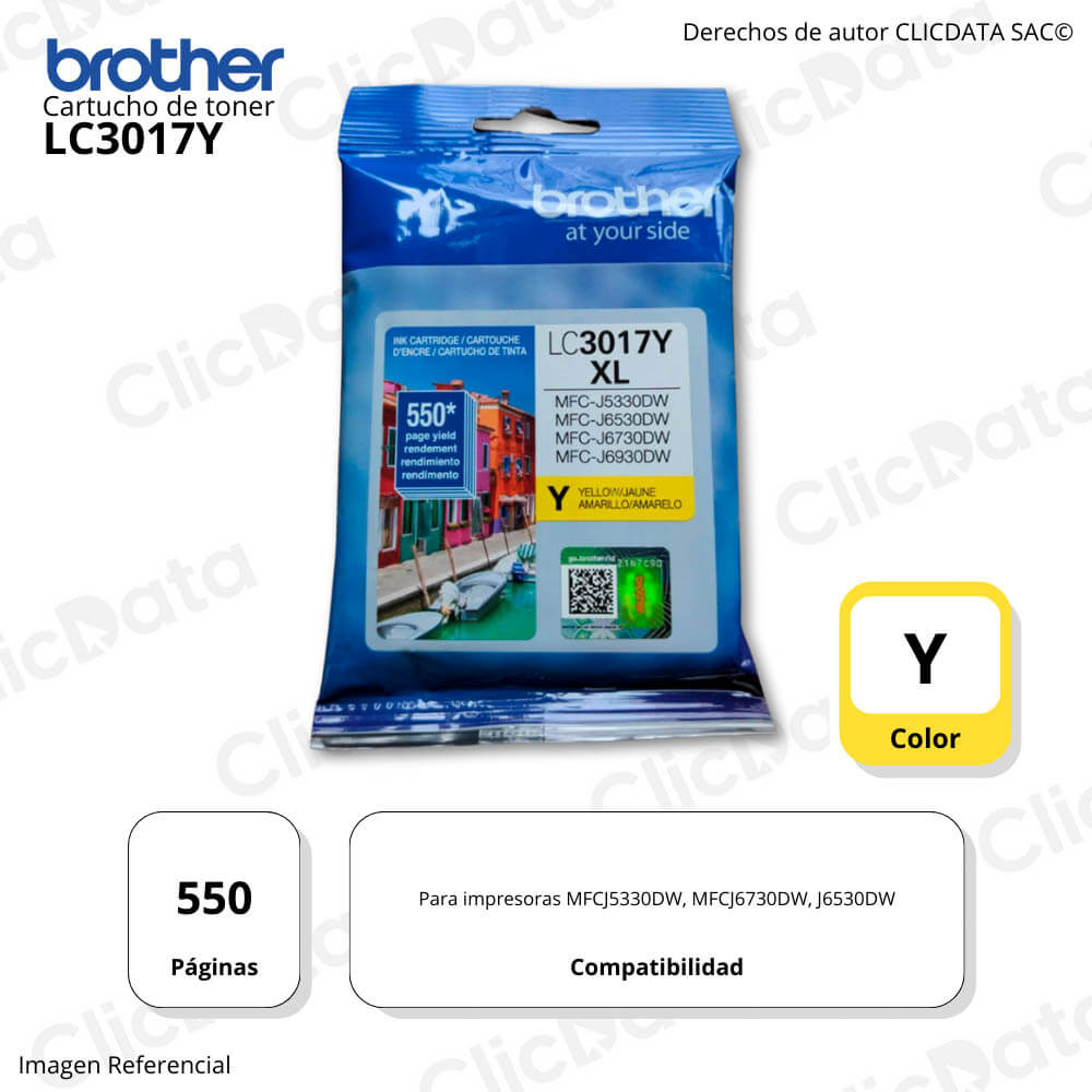 Tinta Brother LC 3017Y Yellow 550 Pág. J5330DW, J6730DW Original