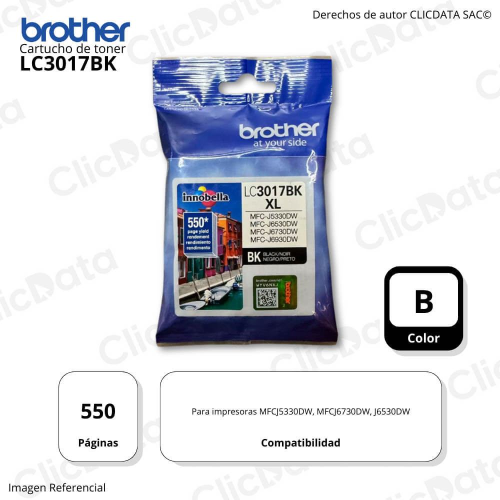 Tinta Brother LC 3017Bk Black 550 Pág. J5330DW, J6730DW Original