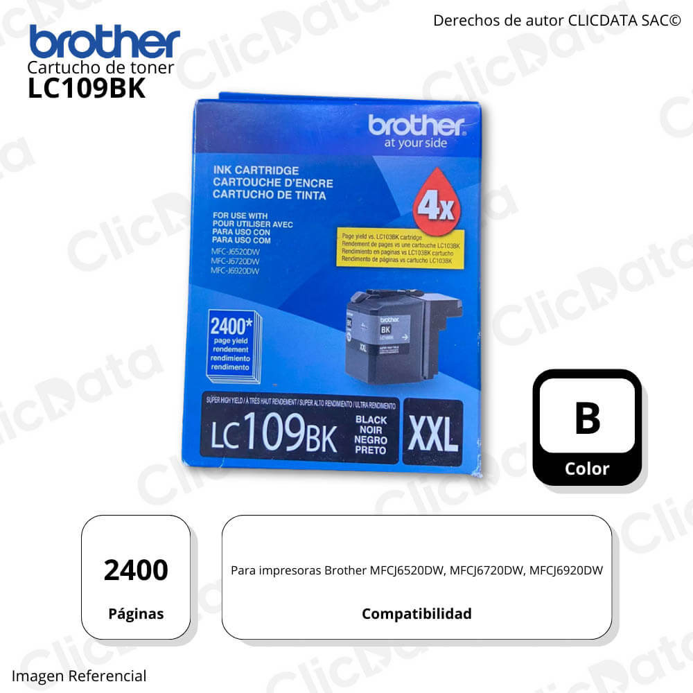 Tinta Brother LC 109Bk Black 2,400 Pág. J6520DW, J6720DW Original