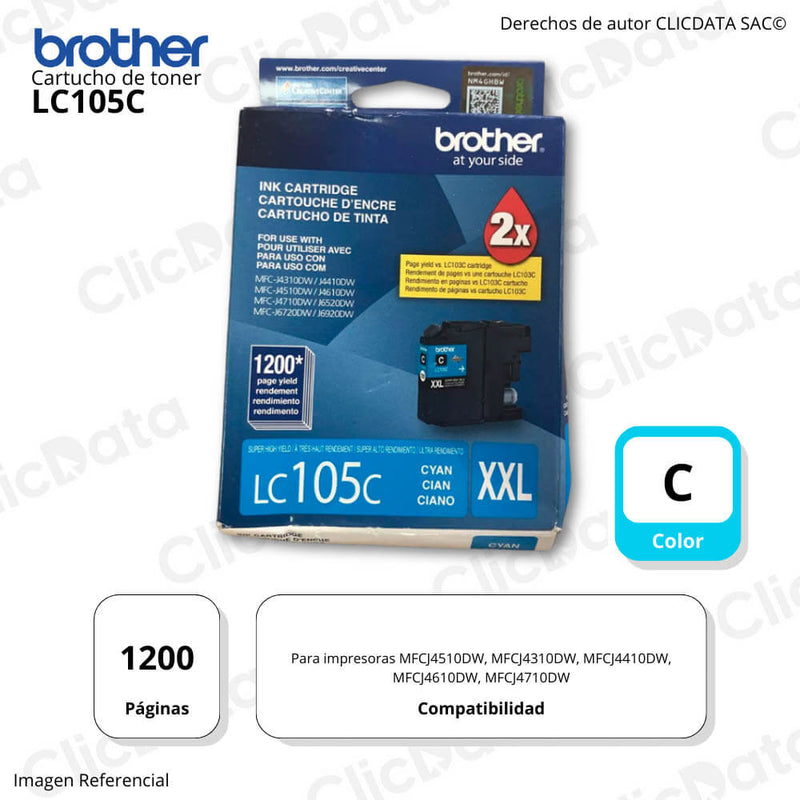 Tinta Brother LC 105C Cian 1,200 Pág. MFC-J4310DW, J4510DW Original