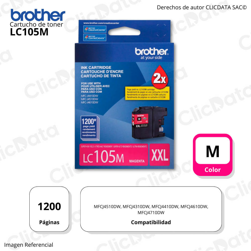 Tinta Brother LC 105M Magenta 1,200 Pág. MFC-J4310DW, J4510DW Original