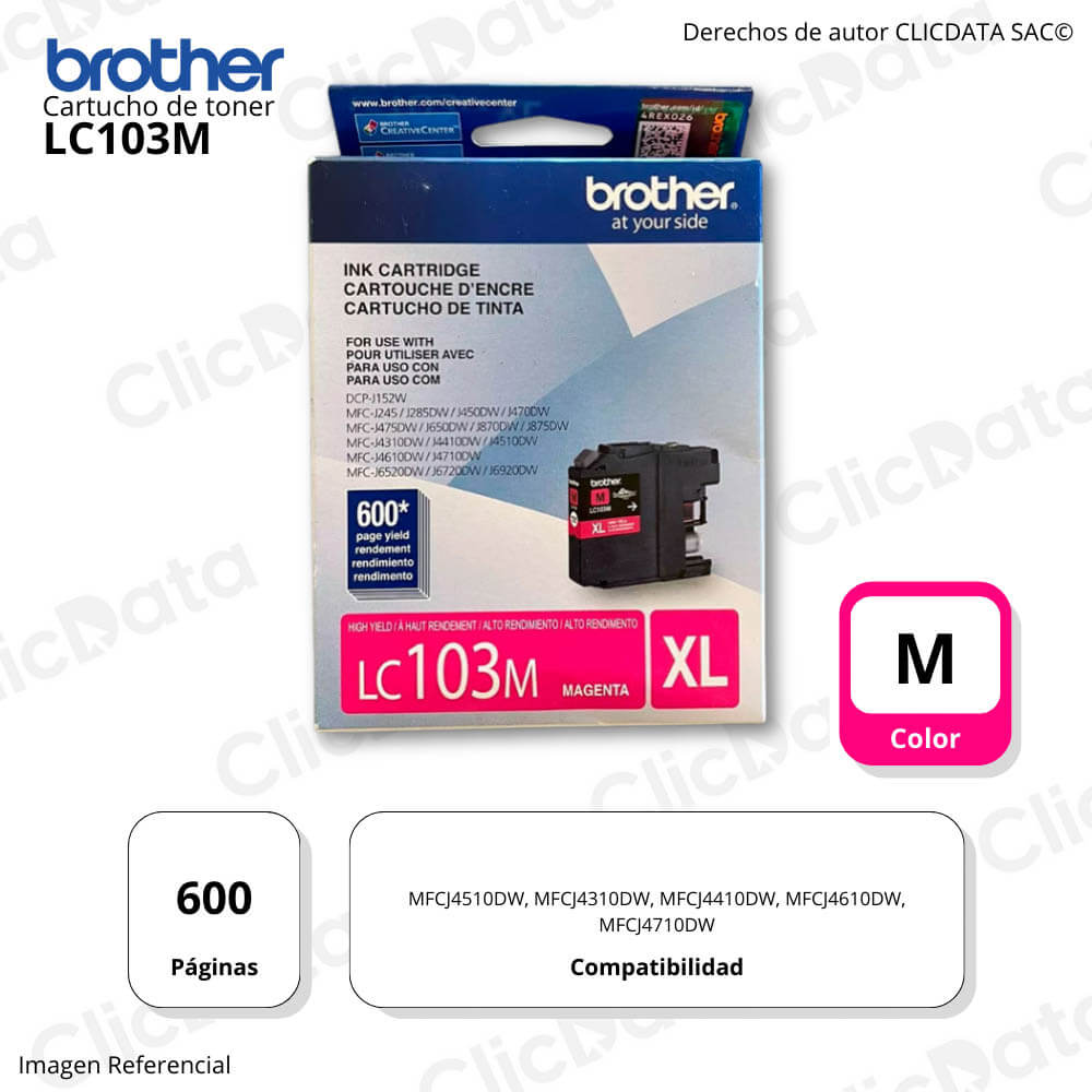 Tinta Brother LC 103M Magenta 600 Pág. MFC-4510DW, 4710DW Original