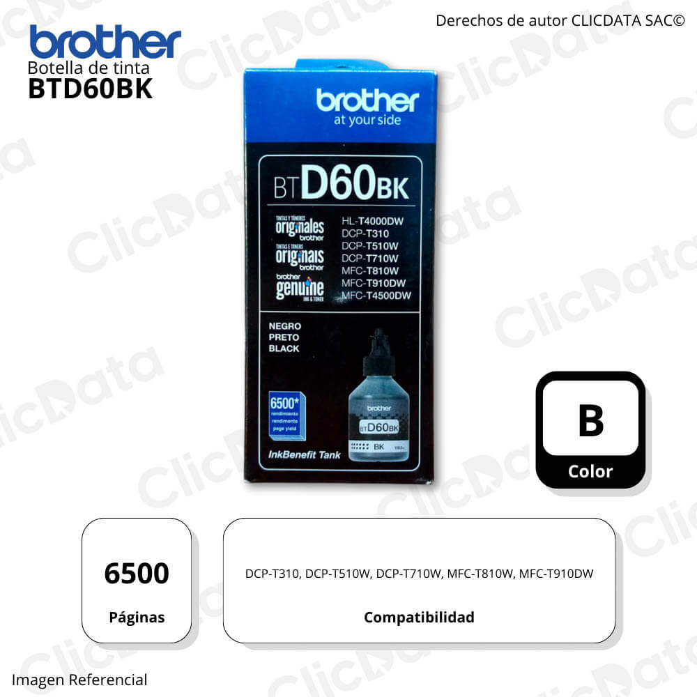 Tinta Brother BTD 60Bk Black 6,500 Pág. T420W, T920DW Original