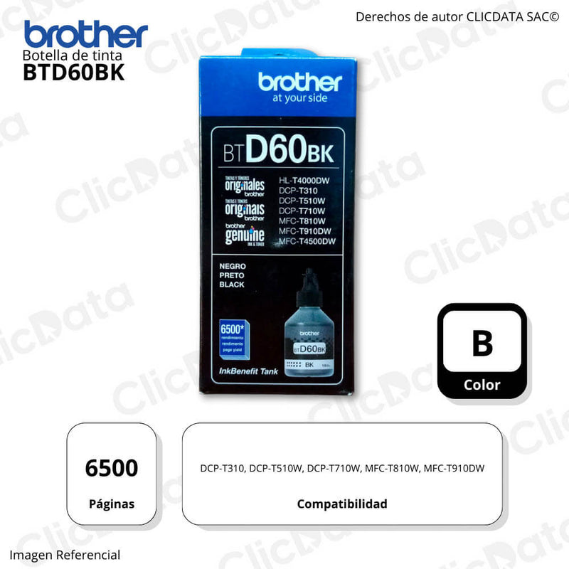 Tinta Brother BTD 60Bk Black 6,500 Pág. T420W, T920DW Original
