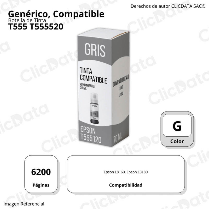 Tinta Epson T555520 Gris 70 ml Epson L8160, L8180 Compatible
