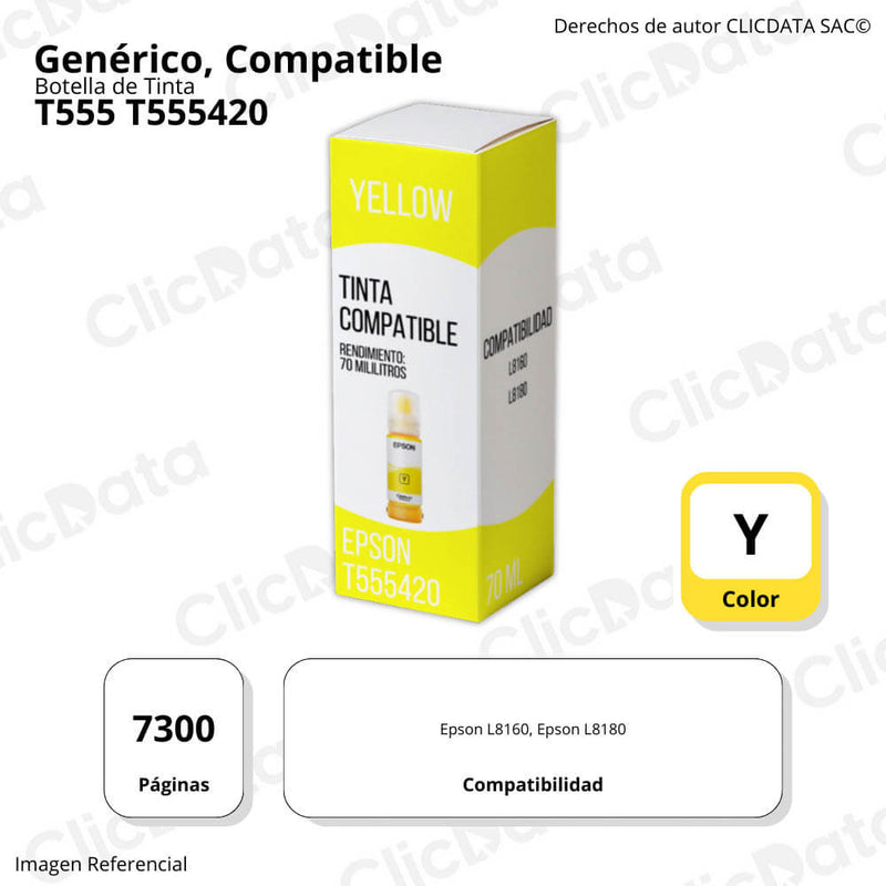 Tinta Epson T555420 Yellow 70 ml Epson L8160, L8180 Compatible