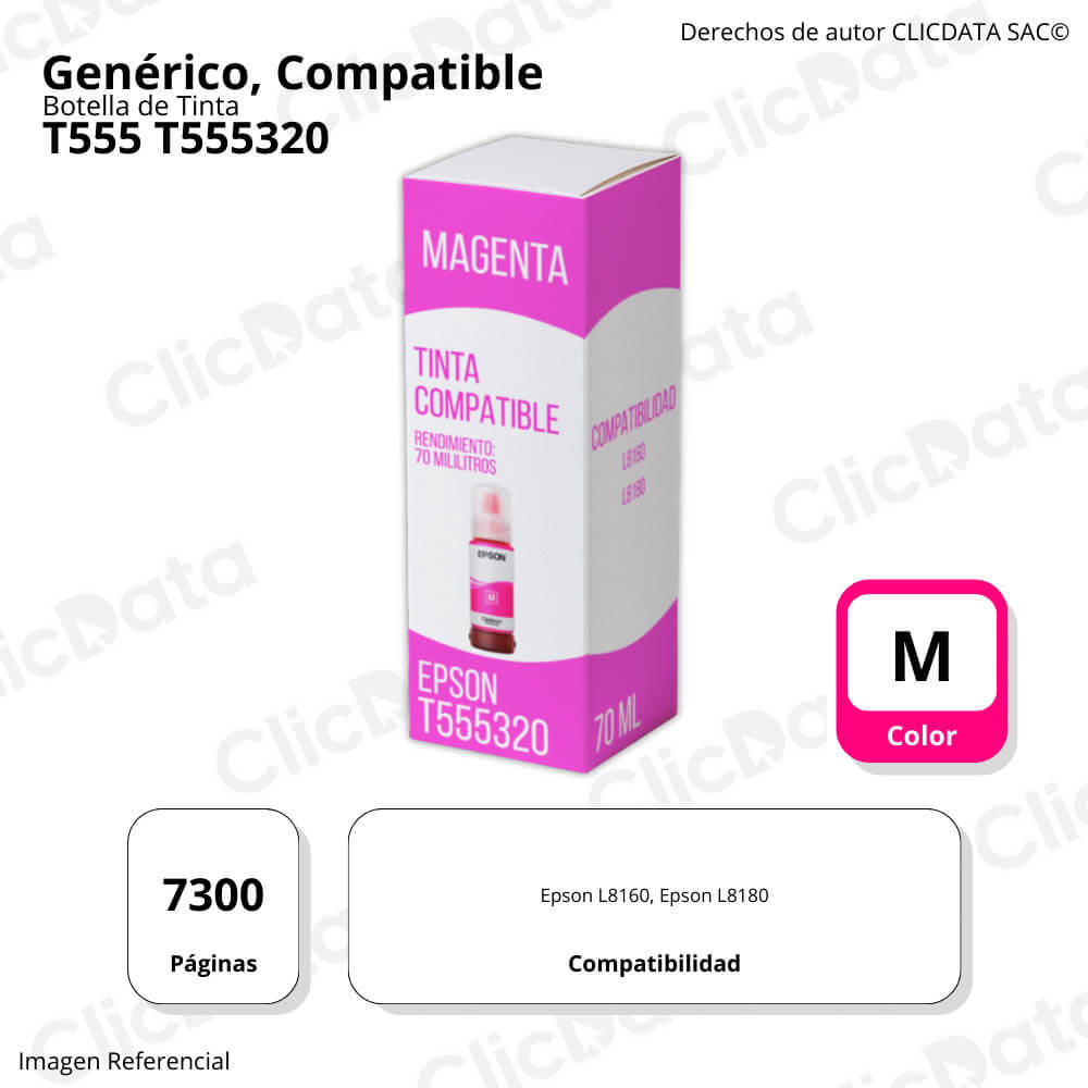 Tinta Epson T555320 Magenta 70ml Epson L8160, L8180 Compatible