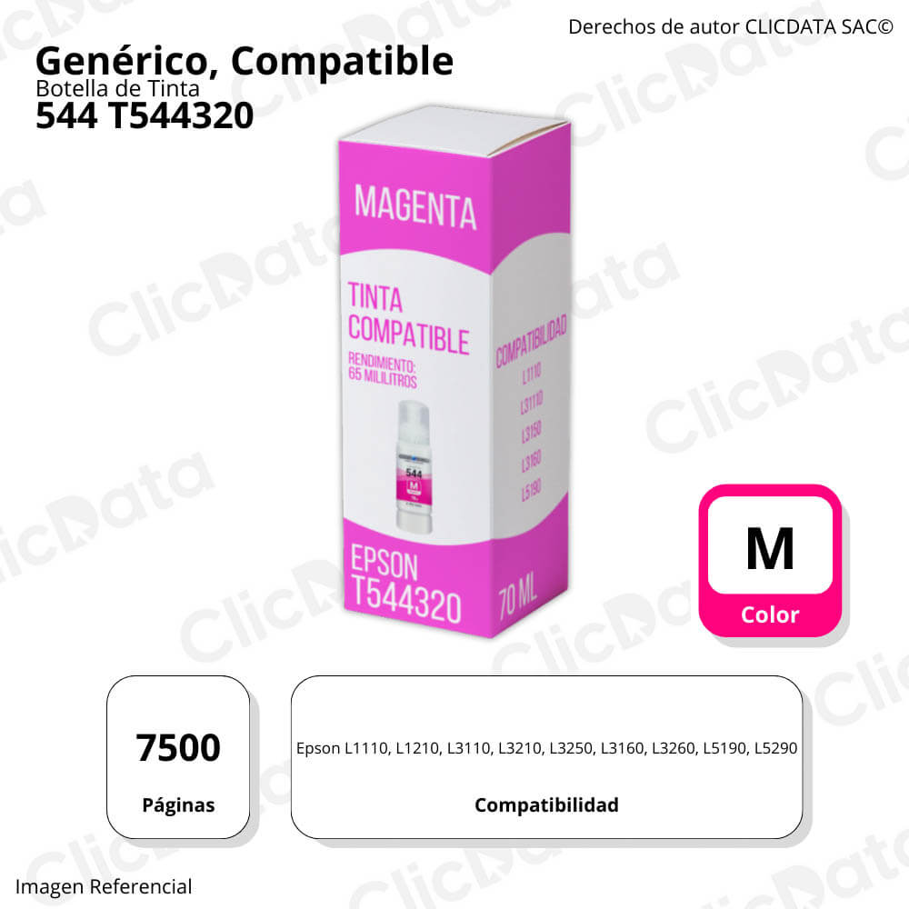Tinta Epson T544320 Magenta 65ml L4160, L6171, L6191 Compatible