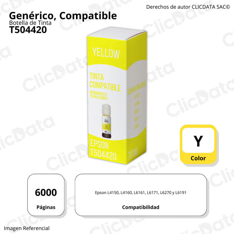 Tinta Epson T504420 Yellow 70ml L4150,L4160,L6191 Compatible