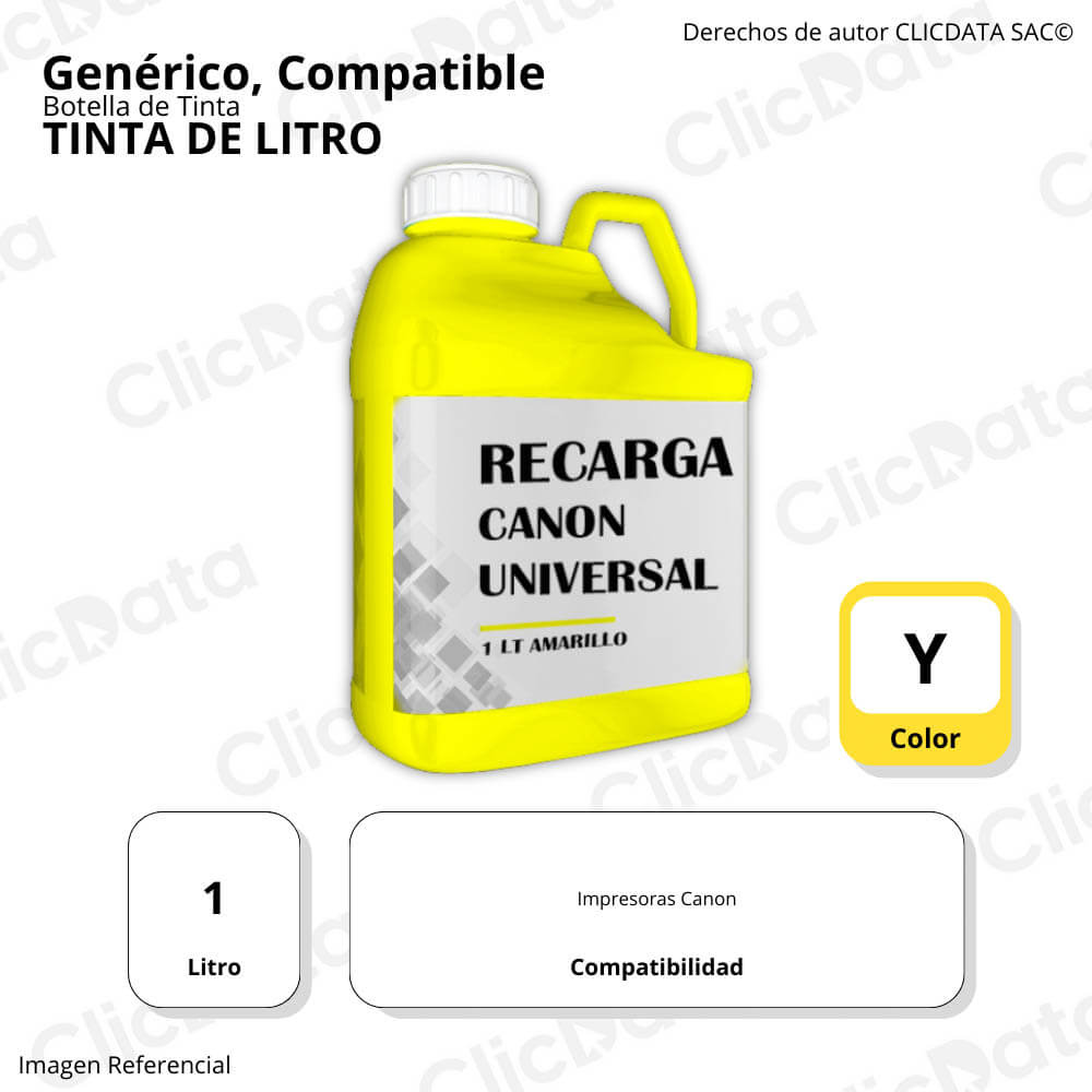 Tinta de Litro para Canon Yellow Compatible