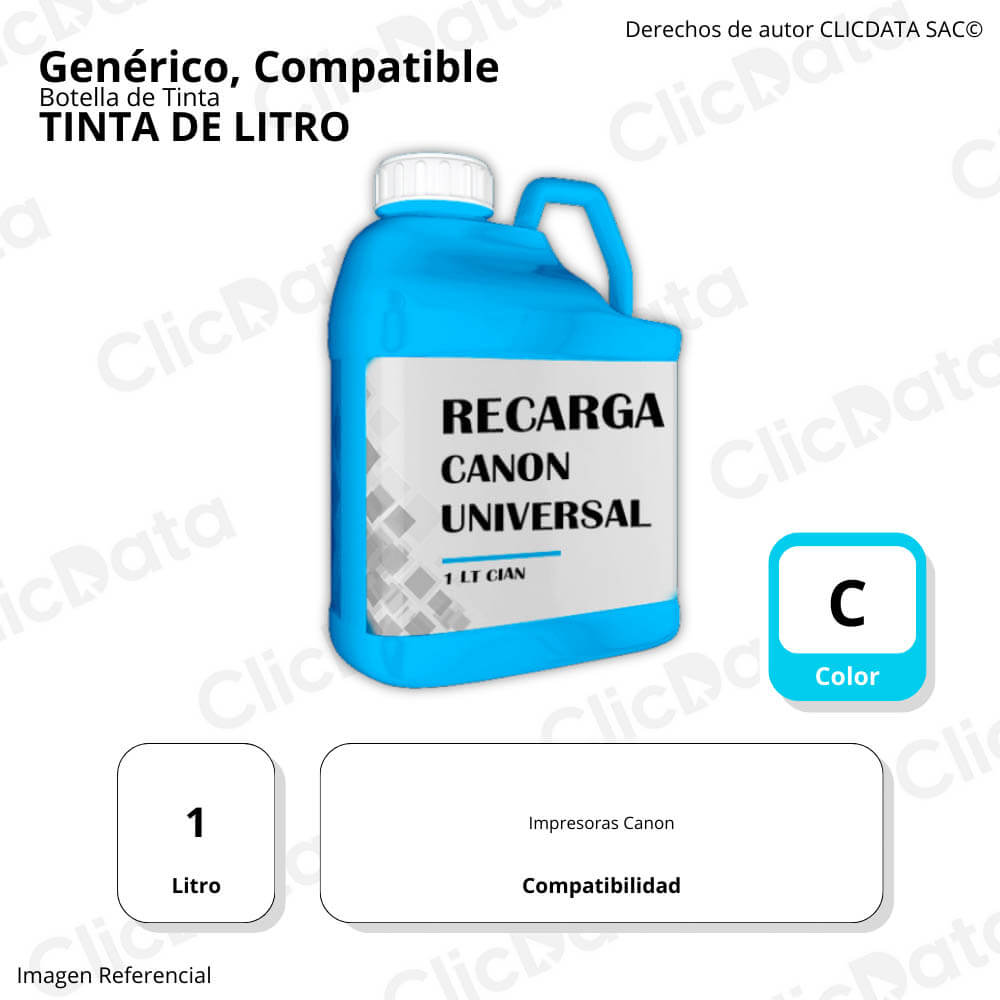 Tinta de Litro para Canon Cyan Compatible
