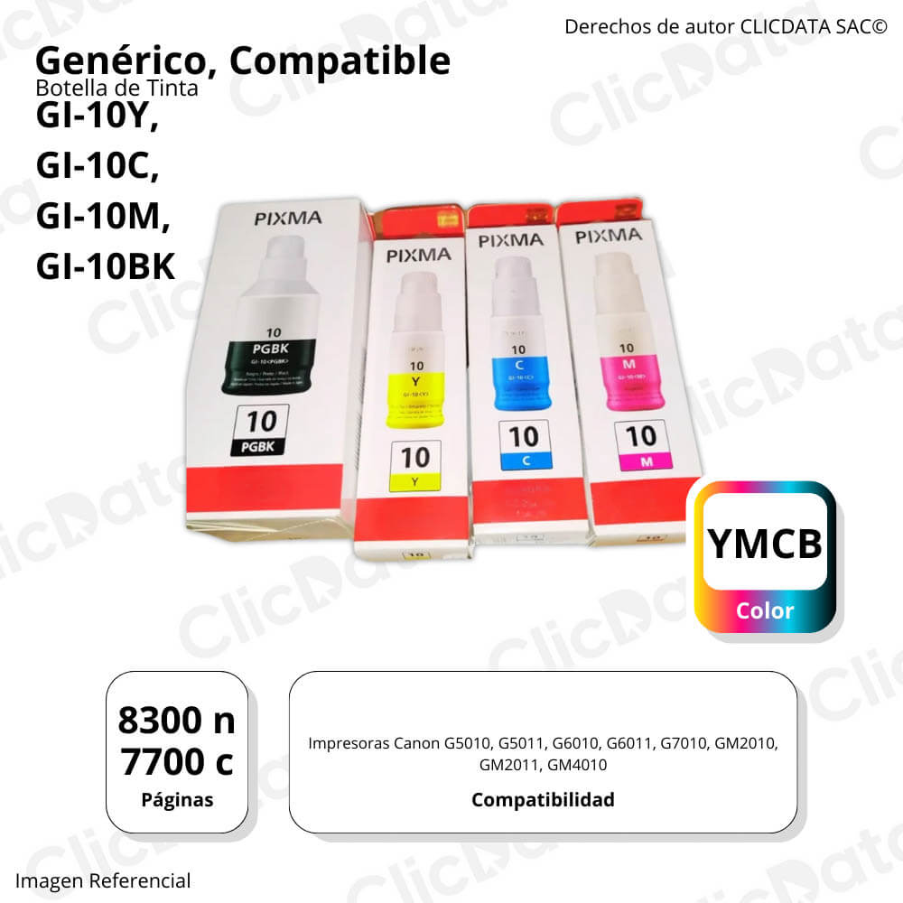 Tinta Canon GI-10 Negro 170ml y color 70ml G7010 Kit Compatible