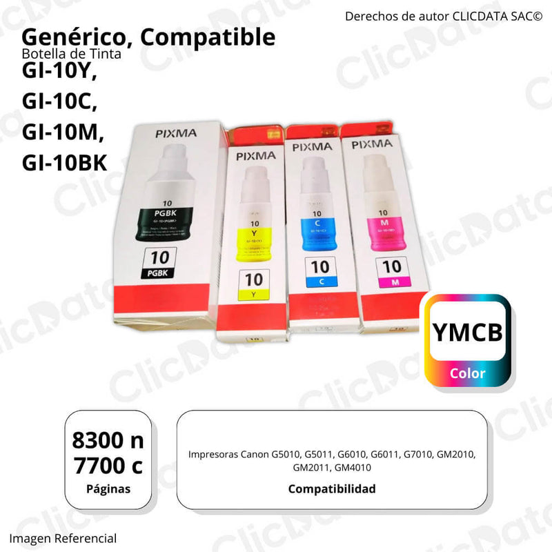 Tinta Canon GI-10 Negro 170ml y color 70ml G7010 Kit Compatible