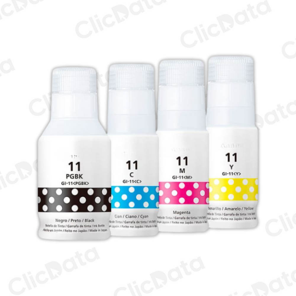 Kit de Tinta Canon GI-11 Negro y colores G3160, G2160 Compatible