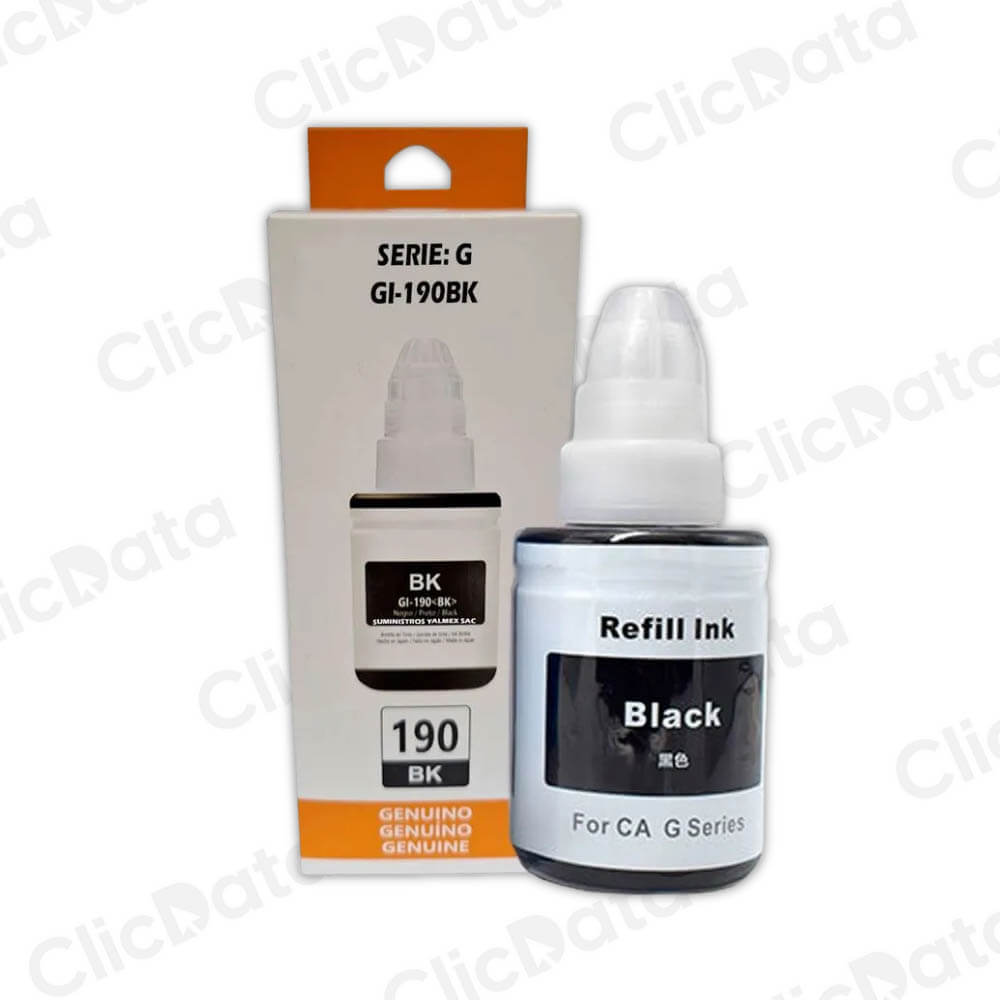 Tinta Canon GI 190BK Negro 135ml G2110, G3100, G4110 Compatible