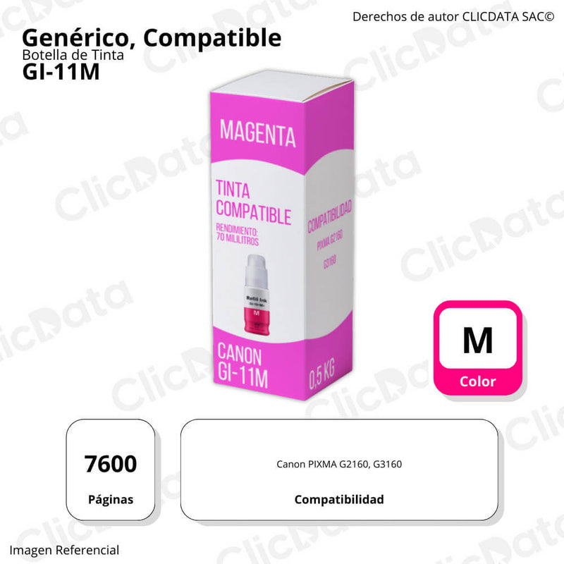 Tinta Canon GI 11M Magenta 70ml Canon G2160, G3160 Compatible