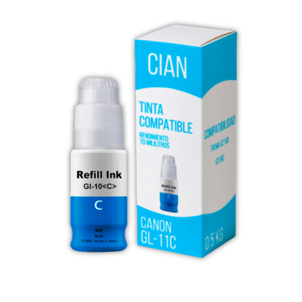Tinta Canon GI 11C Cian 70ml Canon G2160, G3160 Compatible