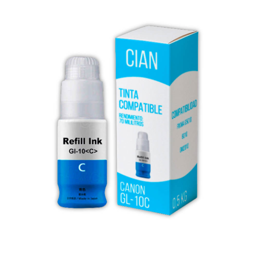 Tinta Canon GI 10C Cian 70ml G5010, G6010,GM4010 Compatible