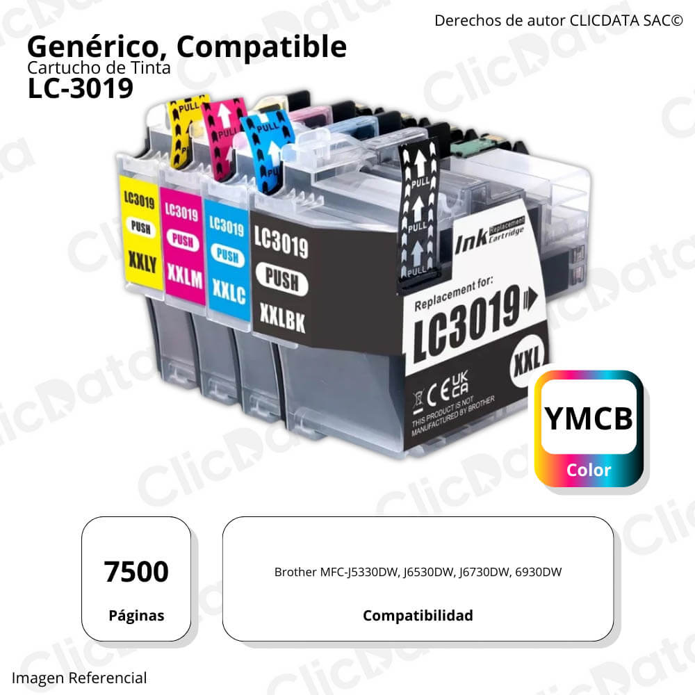 Pack deTinta Brother LC-3019XL CYMK J5330DW, J6730DW Compatible