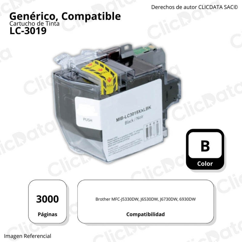 Tinta Brother LC-3019XL negro 3,000 Pág J6730DW, J6530DW Compatible