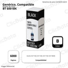 Tinta Brother BT 6001BK Negro 6,000 Pág. DCP T300, T800W Compatible