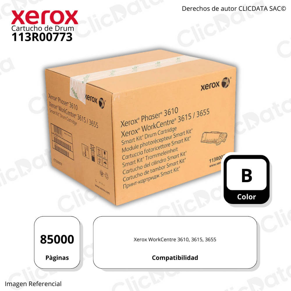 Tambor Xerox 113R00773 Negro 85,000 Pág. WC 3615, WC 3655 Original