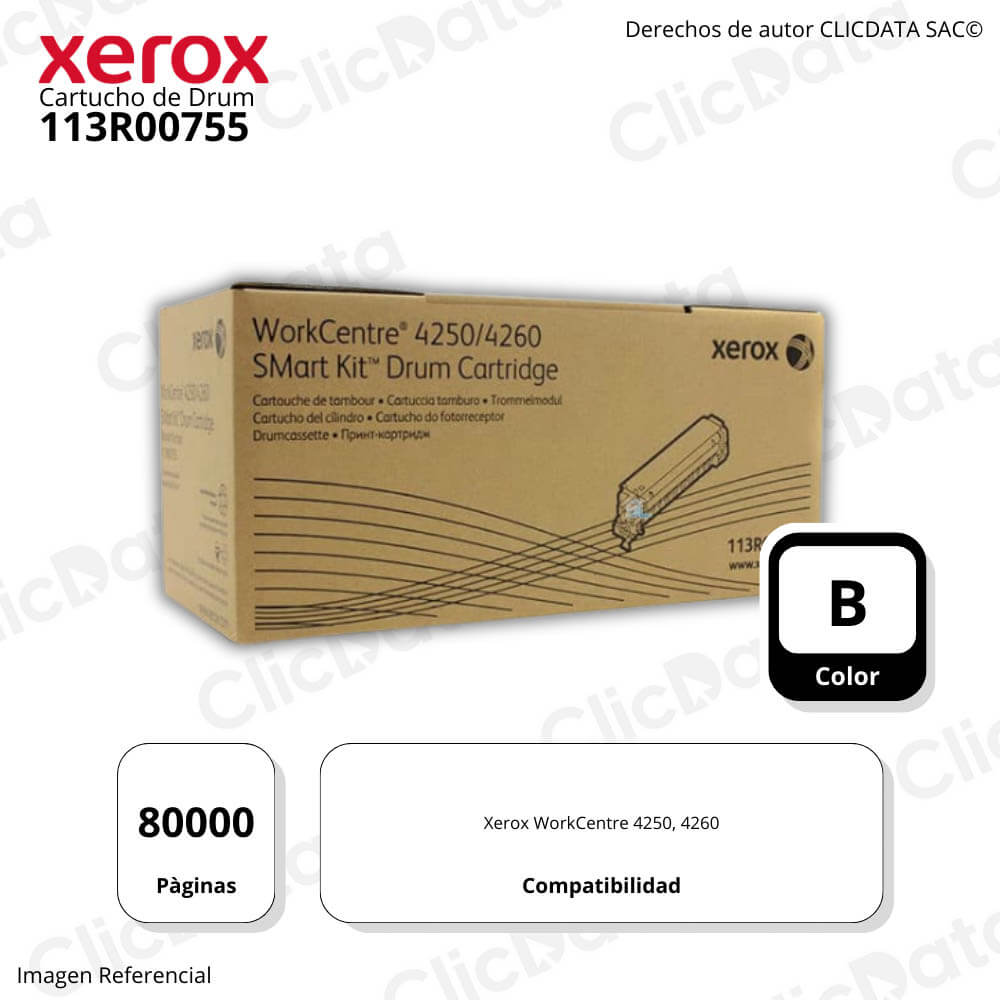 Tambor Xerox 113R00755 Negro 80,000 Pág. WC 4250, WC 4260 Original