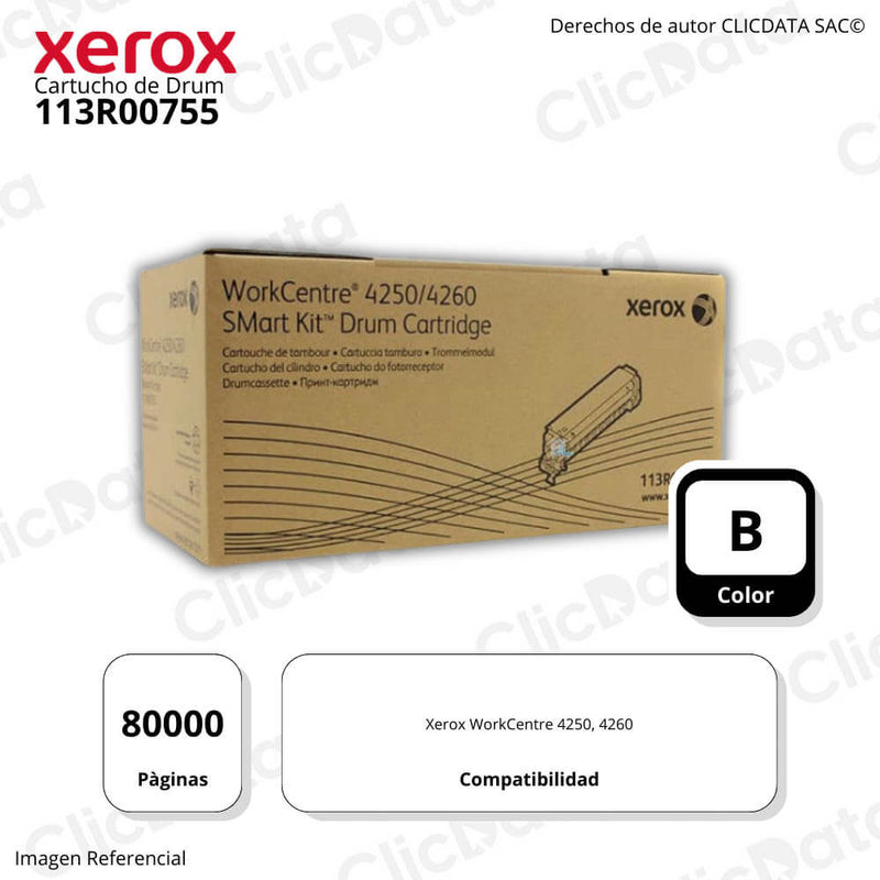Tambor Xerox 113R00755 Negro 80,000 Pág. WC 4250, WC 4260 Original
