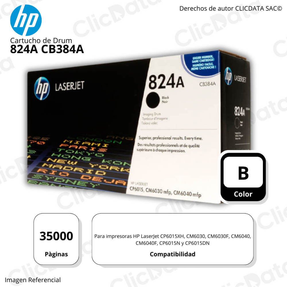 Tambor Hp 824A Black CB384A 35,000 Pág. CM6030, CP6015DN Original