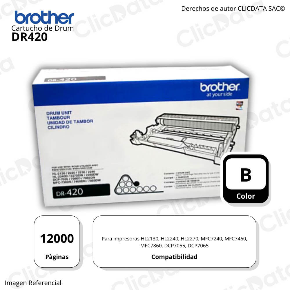 Tambor Brother Dr420 12,000 Pág. HL2130, HL2240, MFC7240 Original
