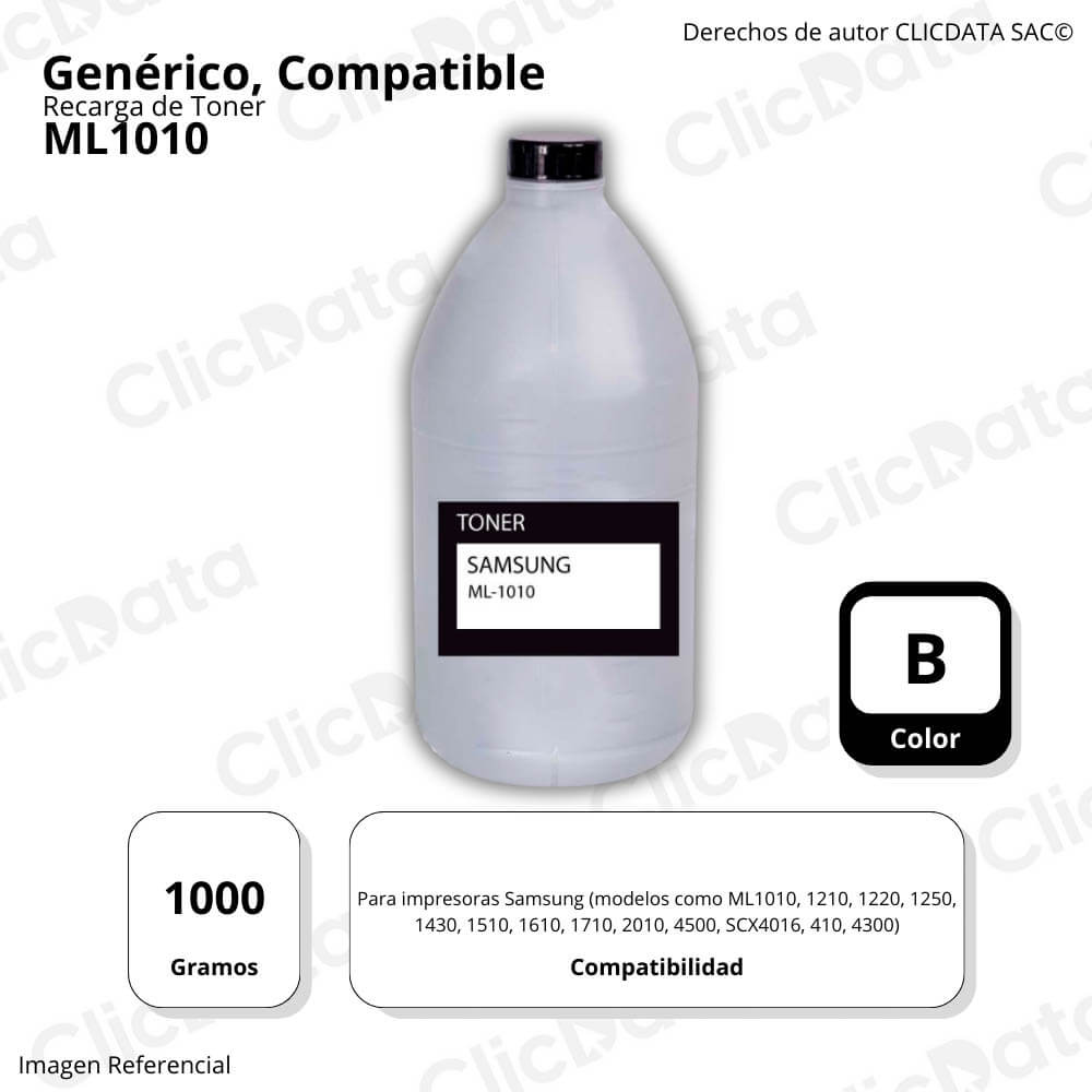 Recarga de Toner Samsung Negro ML 1010 1000g Compatible