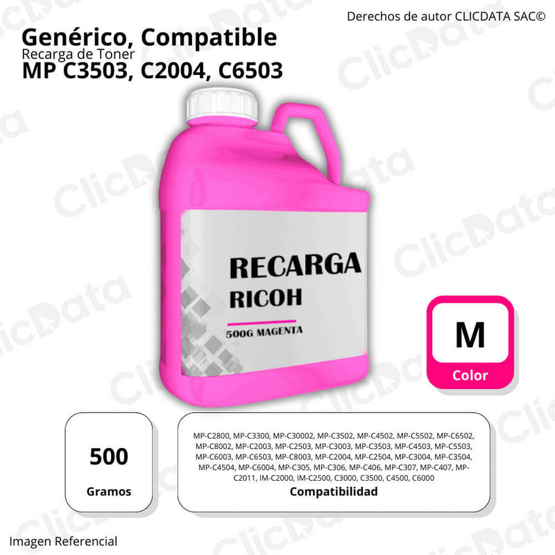 Recarga de Toner Ricoh Magenta 500g MP C3503, C2004, C6503 Compatible