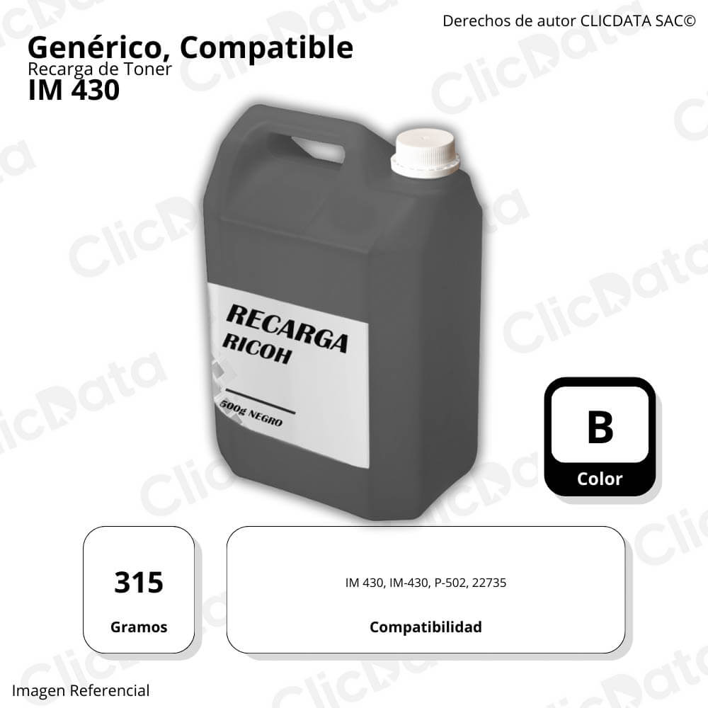 Recarga de Toner Ricoh IM 430 Negro 418126 315g Compatible