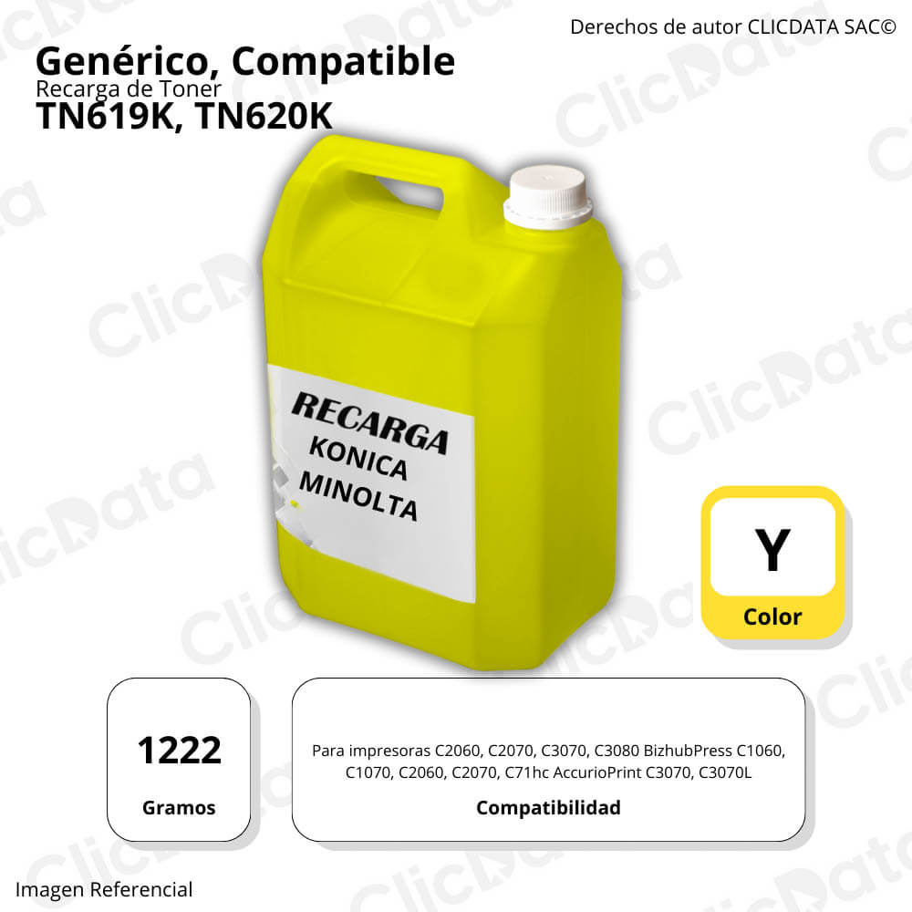 Recarga de Toner Konica Minolta TN 619Y Yellow 1222g Compatible