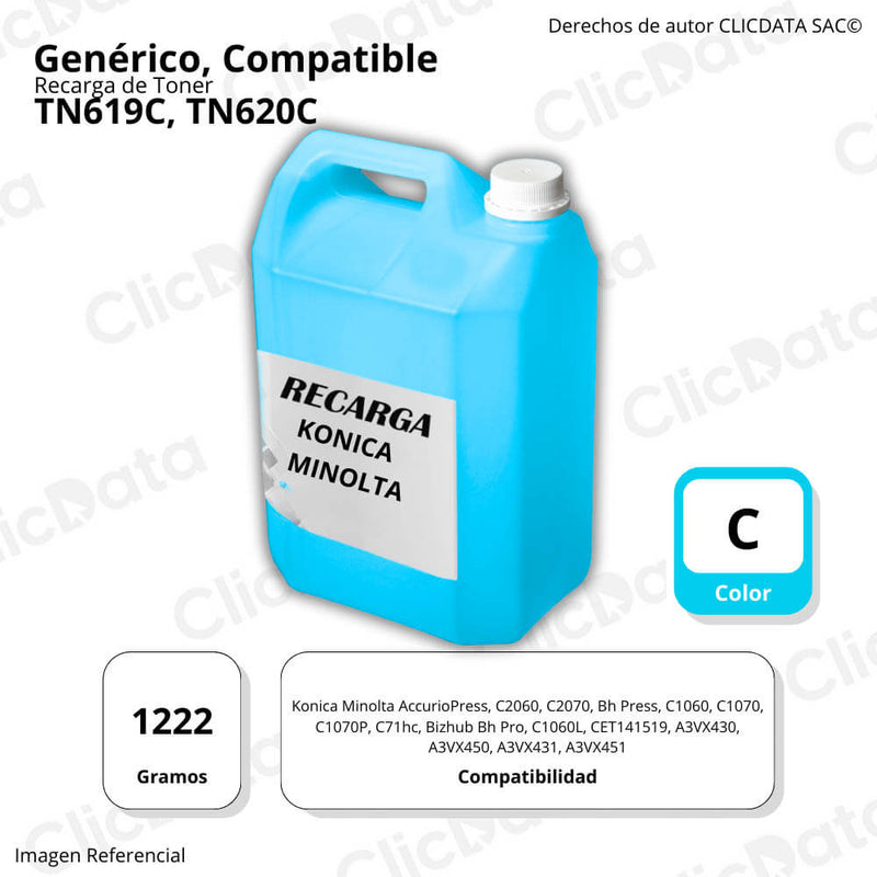 Recarga de Toner Konica Minolta TN 619C Cian 1222g Compatible