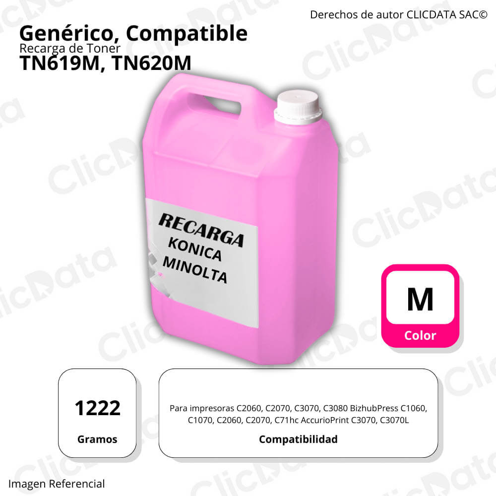 Recarga de Toner Konica Minolta TN 619 Magenta 1222g Compatible