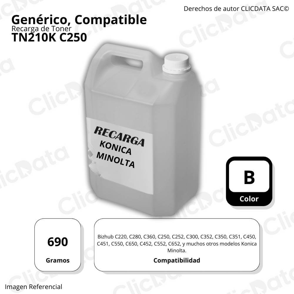 Recarga de Toner Konica Minolta Negro 690g Galonera C250 Compatible