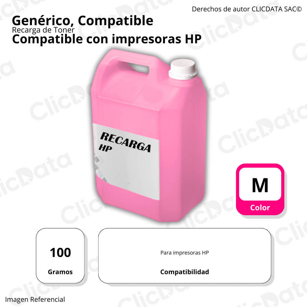 Recarga de Toner HP Magenta 100g Compatible