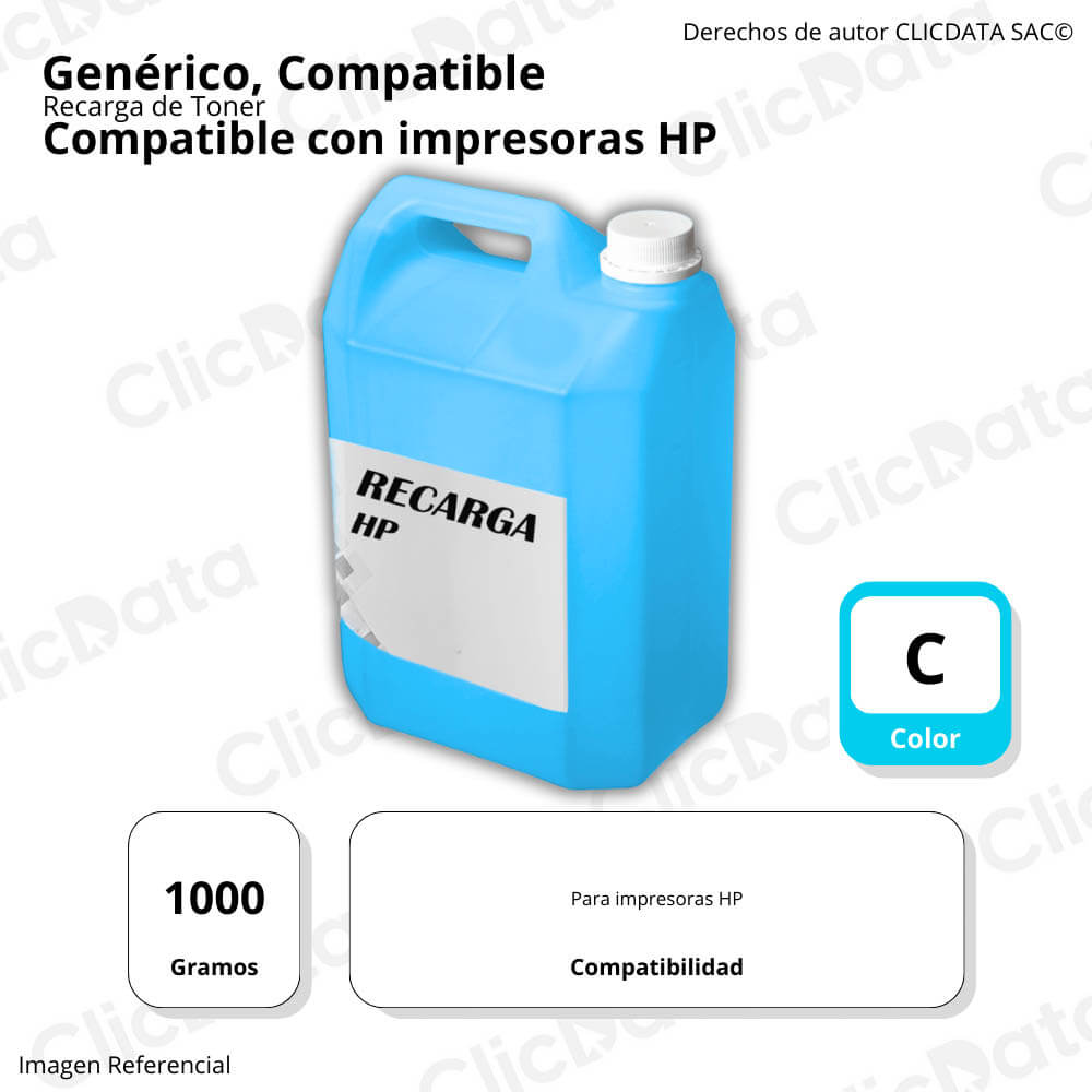 Recarga de Toner HP Cian 1 Kilo Compatible