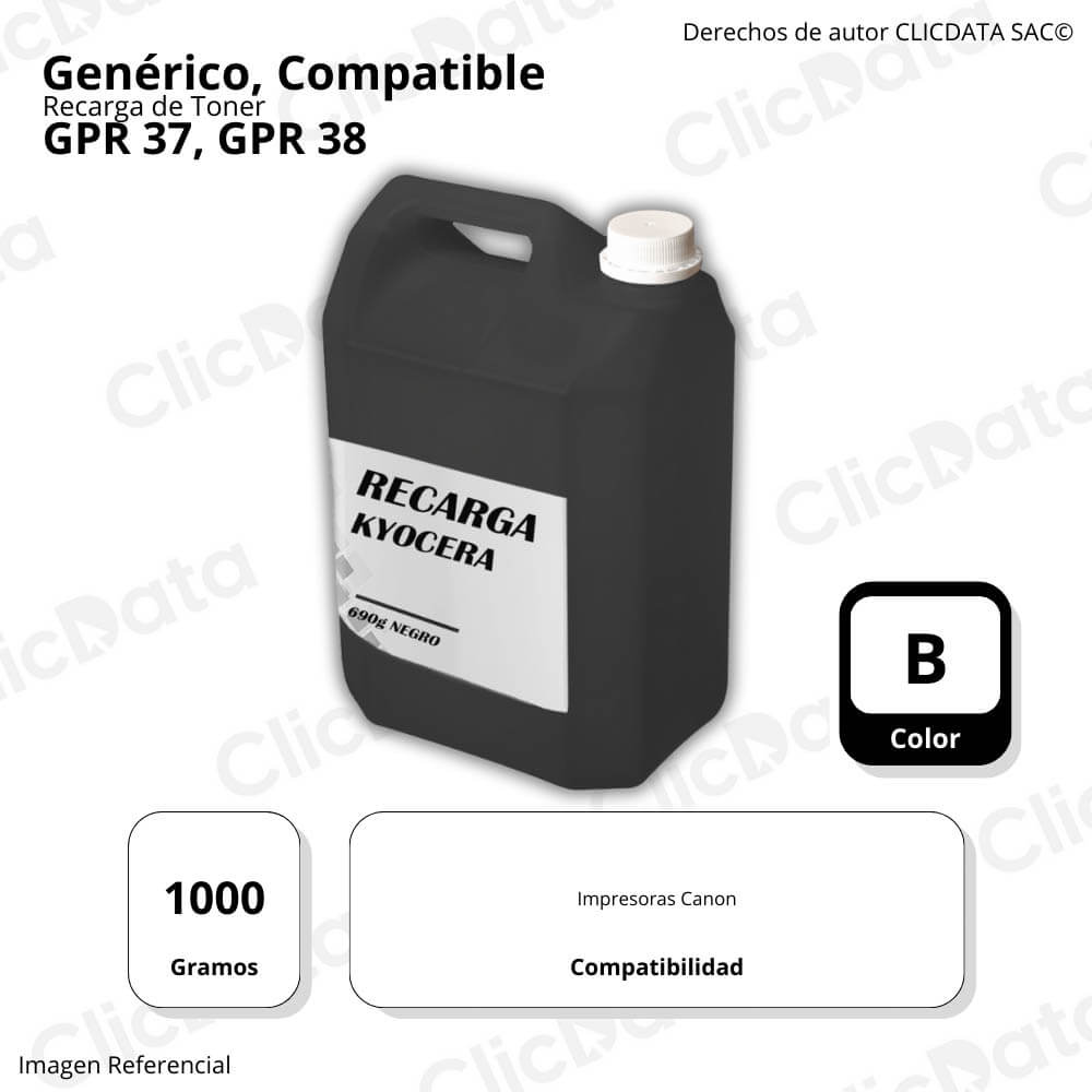 Recarga de Toner Canon Negro GPR 37,GPR 38 1000g Compatible