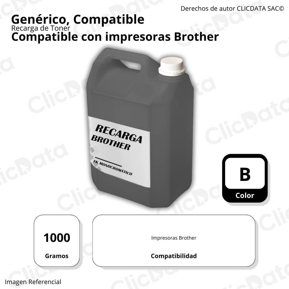 Recarga de Toner Brother Monocromo 1 Kilo Compatible