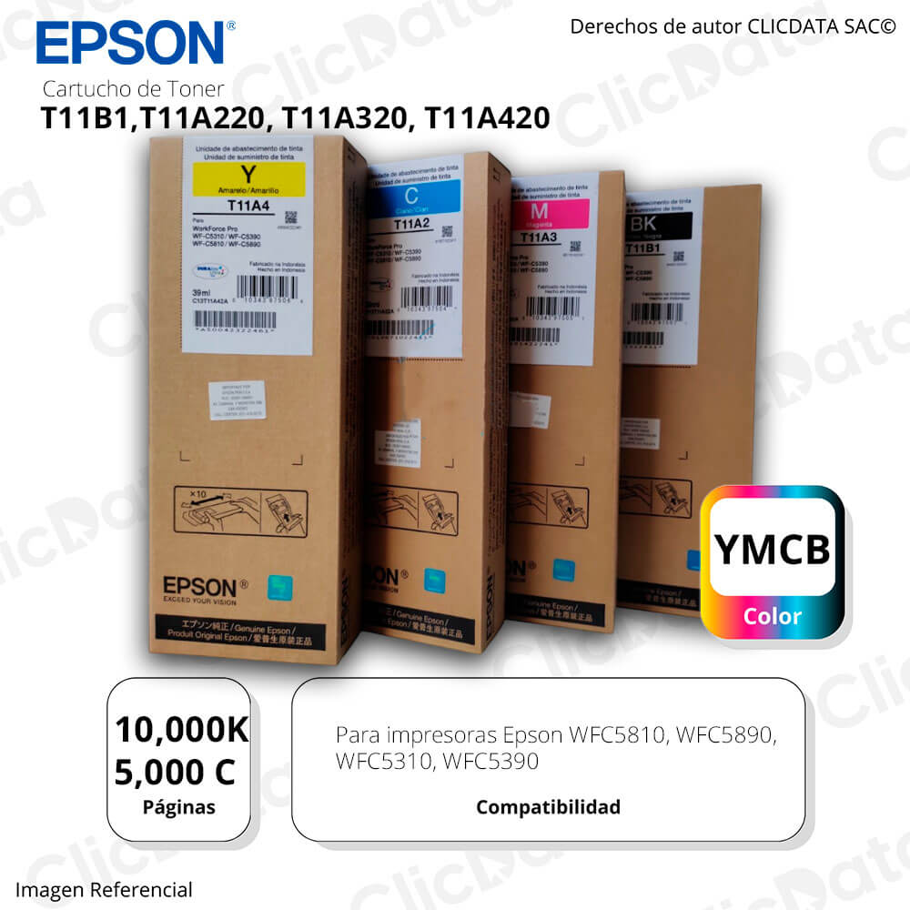 Pack Tinta Epson T11B Negro y T11A WFC5810, C5310, C5890 Original