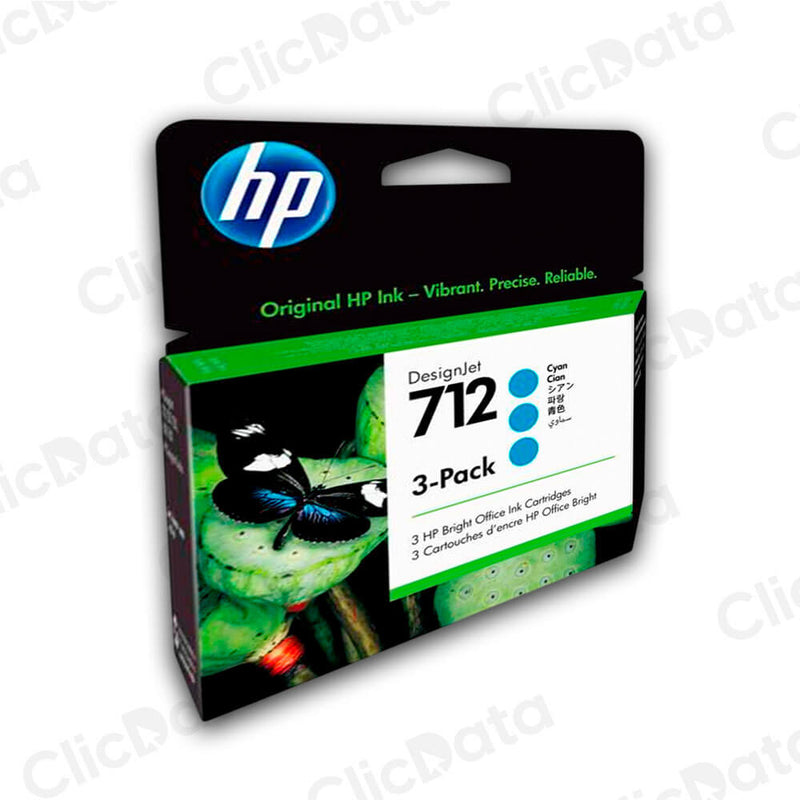 Pack de 3 Tintas Hp 712A Cyan 3ED77A 29ml T650,T250 Original
