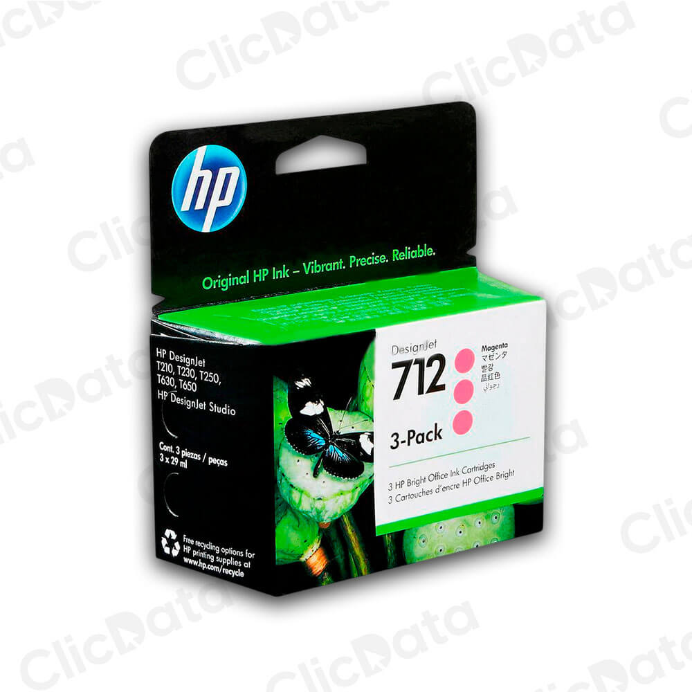 Pack De 3 Tintas HP 712 Magenta 3ED78A 29ml T650,T250 Original