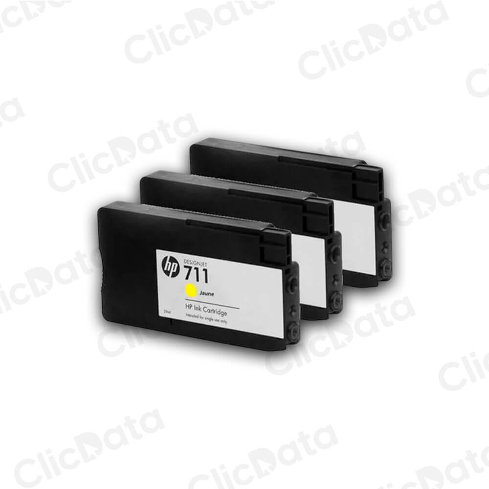 Pack de 3 Tintas HP 711 Yellow CZ136A 29ml T120, T520 Original