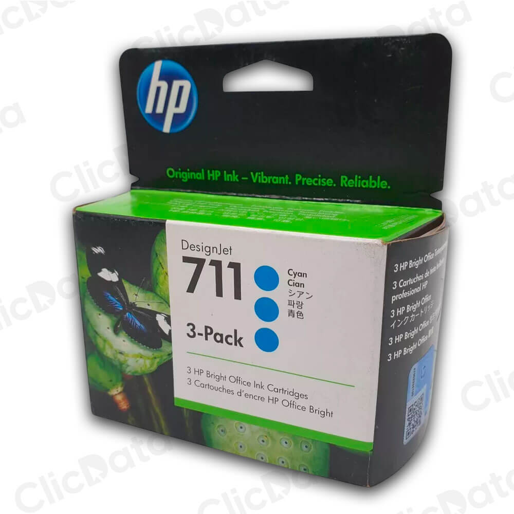 Pack de 3 Tintas HP 711 Cyan CZ134A 29ml T120, T520 Original