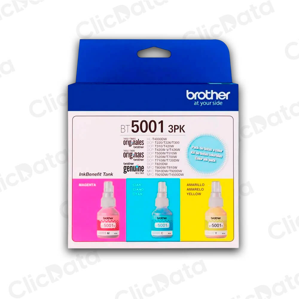 Pack 3 Tintas Brother BT5001 Color 3PK T300, T500W, T700W Original
