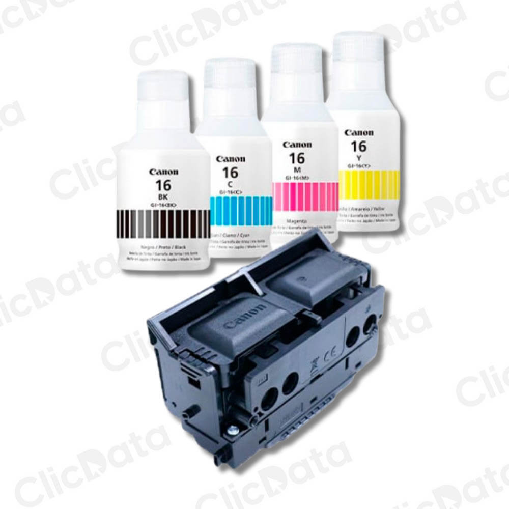 Pack Cabezal PHS + Kit Tintas Canon GI 16 BK, C, Y, M Original